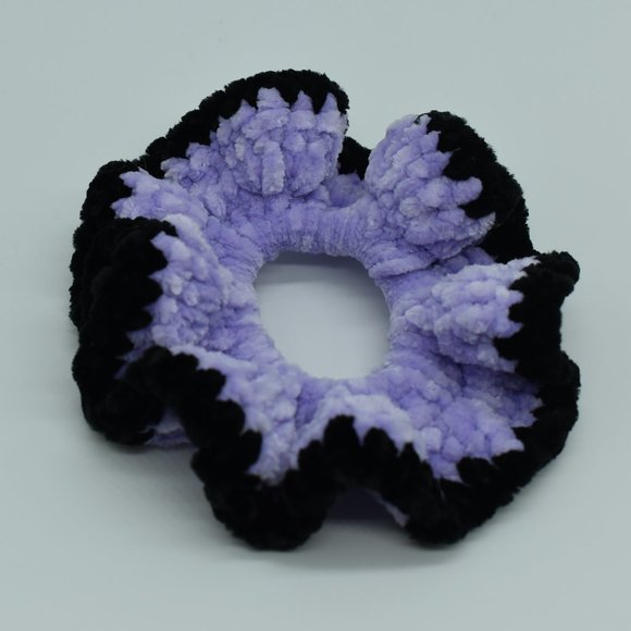 Hand Crafted Accessories - Handcrafted Crochet Purple and black Chenille scrunchie